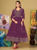 Beautiful Purple Embroidered Georgette Anarkali Suit With Dupatta - Zeel Clothing
