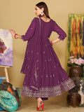 Beautiful Purple Embroidered Georgette Anarkali Suit With Dupatta - Zeel Clothing