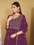 Beautiful Purple Embroidered Georgette Anarkali Suit With Dupatta - Zeel Clothing