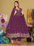 Beautiful Purple Embroidered Georgette Anarkali Suit With Dupatta - Zeel Clothing
