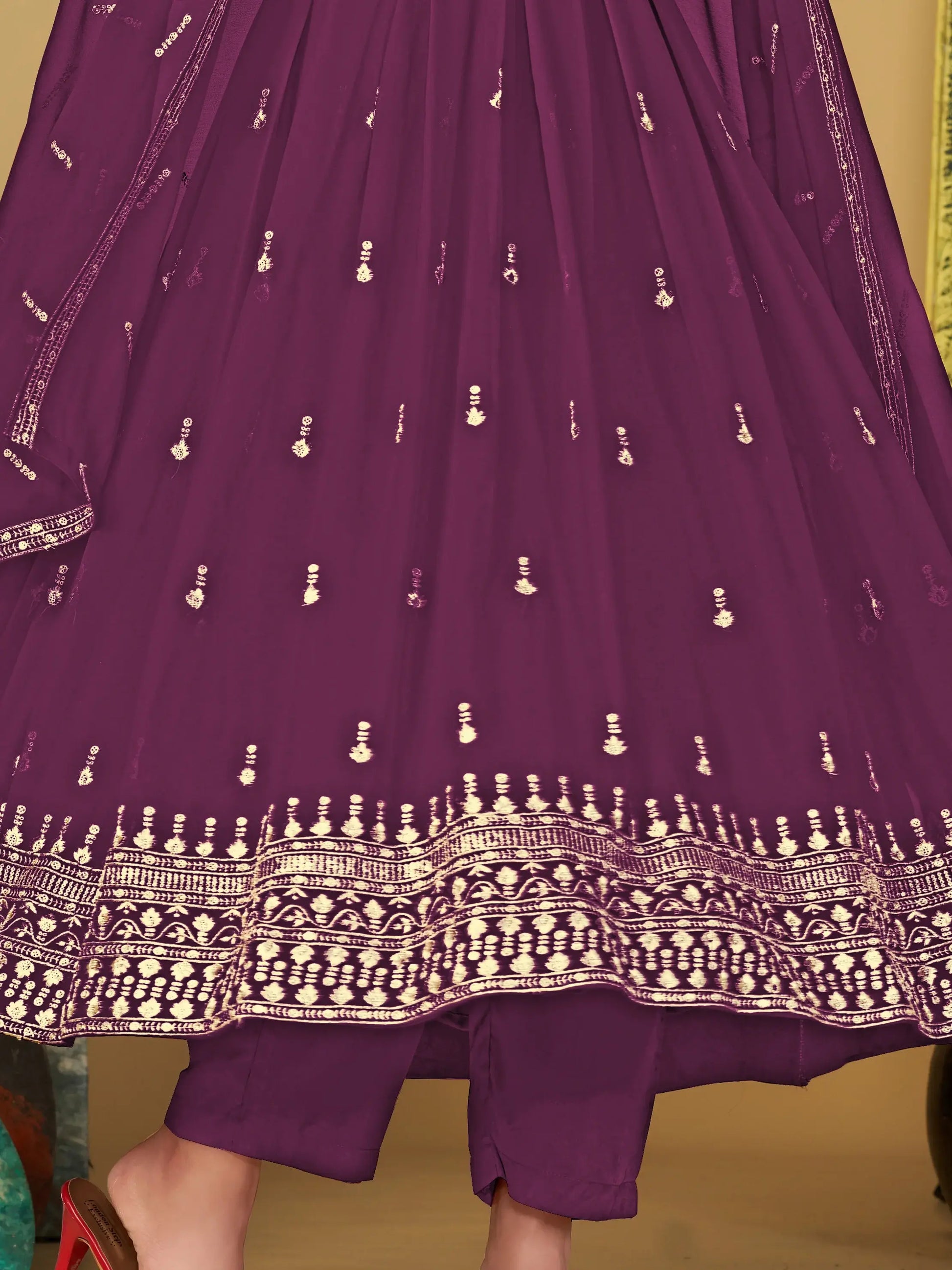Beautiful Purple Embroidered Georgette Anarkali Suit With Dupatta - Zeel Clothing