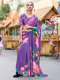 Beautiful Purple Floral Printed Georgette Festival Wear Saree With Blouse - Zeel Clothing