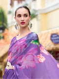 Beautiful Purple Floral Printed Georgette Festival Wear Saree With Blouse - Zeel Clothing