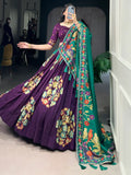 Beautiful Purple Foil Printed Tussar Silk Traditional Lehenga Choli - Zeel Clothing