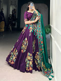 Beautiful Purple Foil Printed Tussar Silk Traditional Lehenga Choli - Zeel Clothing