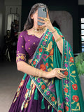 Beautiful Purple Foil Printed Tussar Silk Traditional Lehenga Choli - Zeel Clothing