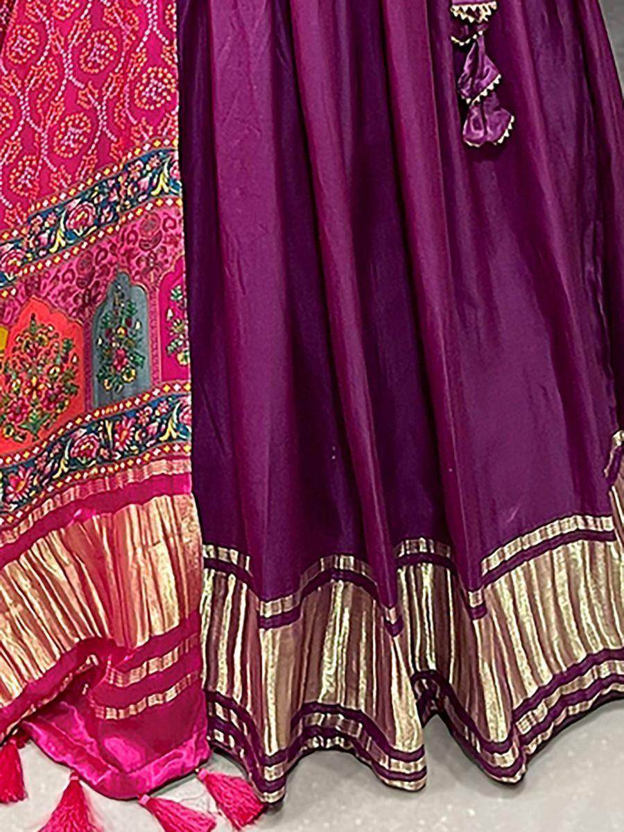 Beautiful Purple Gaji Silk Trendy Lehenga Choli With Bandhani Dupatta - Zeel Clothing