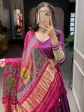 Beautiful Purple Gaji Silk Trendy Lehenga Choli With Bandhani Dupatta - Zeel Clothing