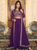 Beautiful Purple Georgette Festival Wear Palazzo Top With Shrug - Zeel Clothing