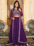 Beautiful Purple Georgette Festival Wear Palazzo Top With Shrug - Zeel Clothing