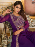 Beautiful Purple Georgette Festival Wear Palazzo Top With Shrug - Zeel Clothing