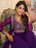 Beautiful Purple Georgette Festival Wear Palazzo Top With Shrug - Zeel Clothing