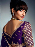 Beautiful Purple Heavy Embroidered Organza Designer Saree - Zeel Clothing