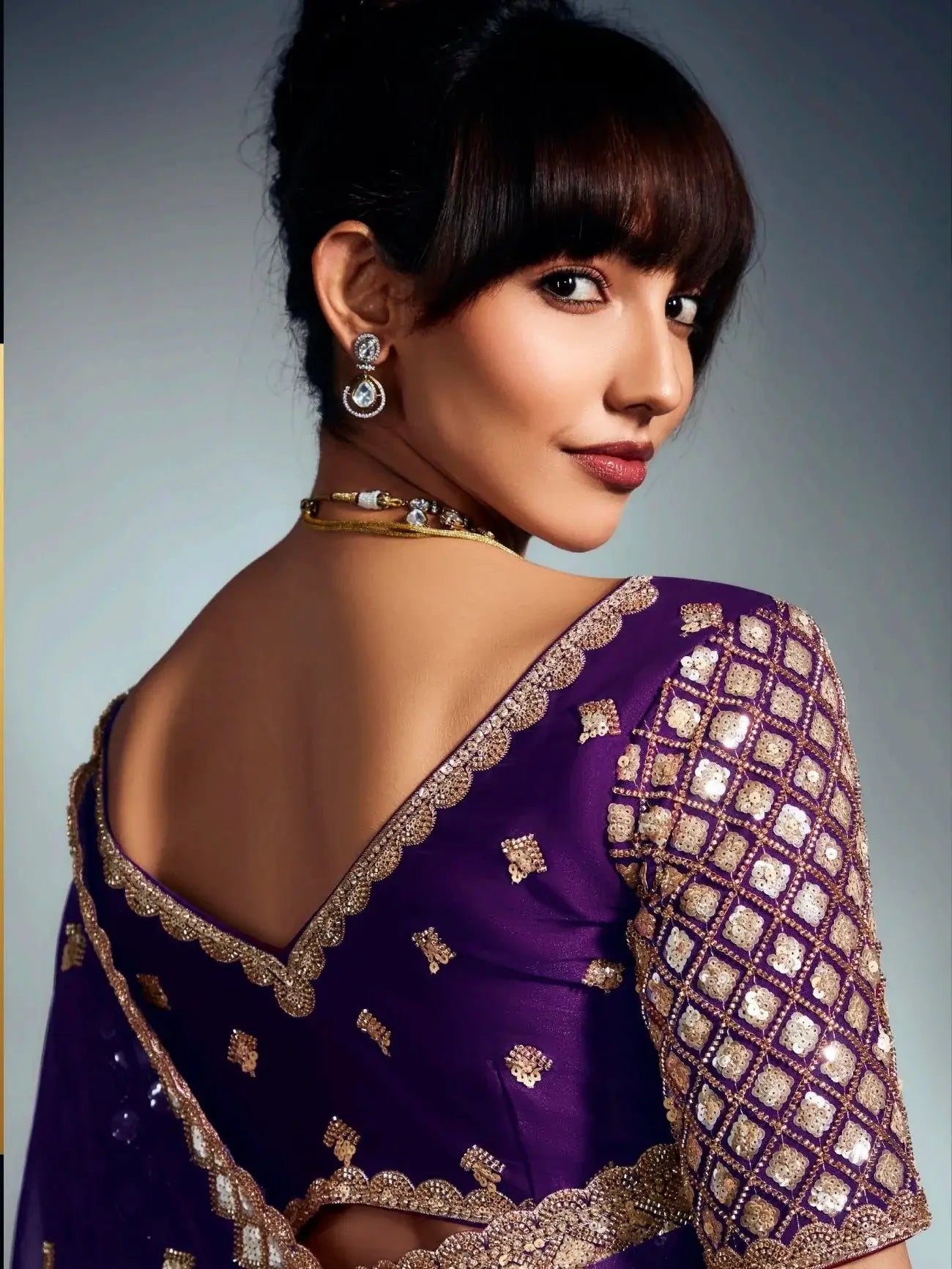 Beautiful Purple Heavy Embroidered Organza Designer Saree - Zeel Clothing