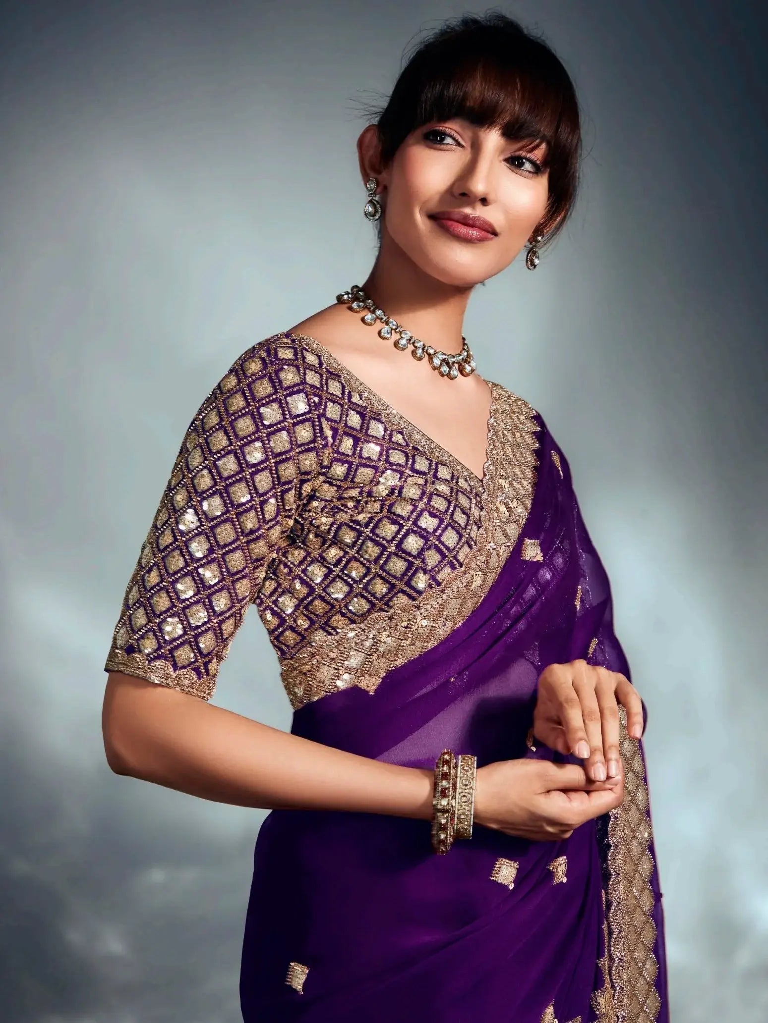 Beautiful Purple Heavy Embroidered Organza Designer Saree - Zeel Clothing