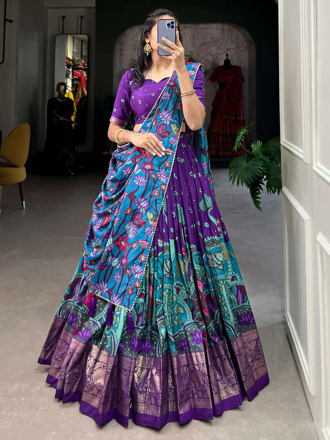 Beautiful Purple kalamkari Printed Silk Festival Wear Lehenga Choli - Zeel Clothing
