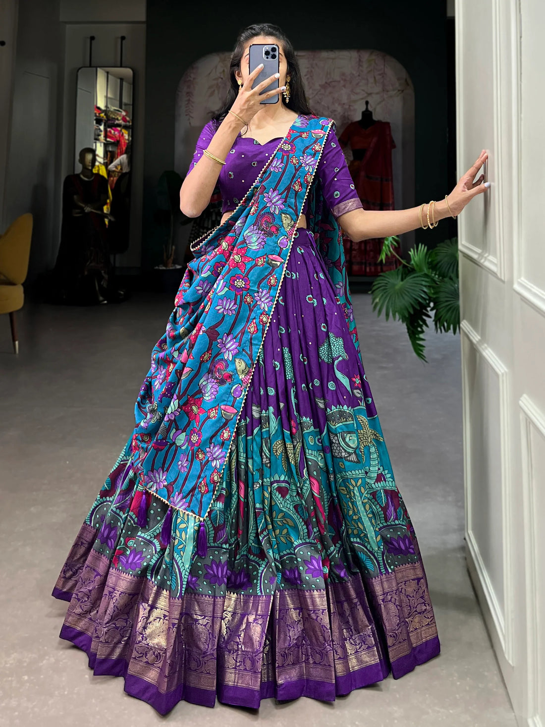 Beautiful Purple kalamkari Printed Silk Festival Wear Lehenga Choli - Zeel Clothing
