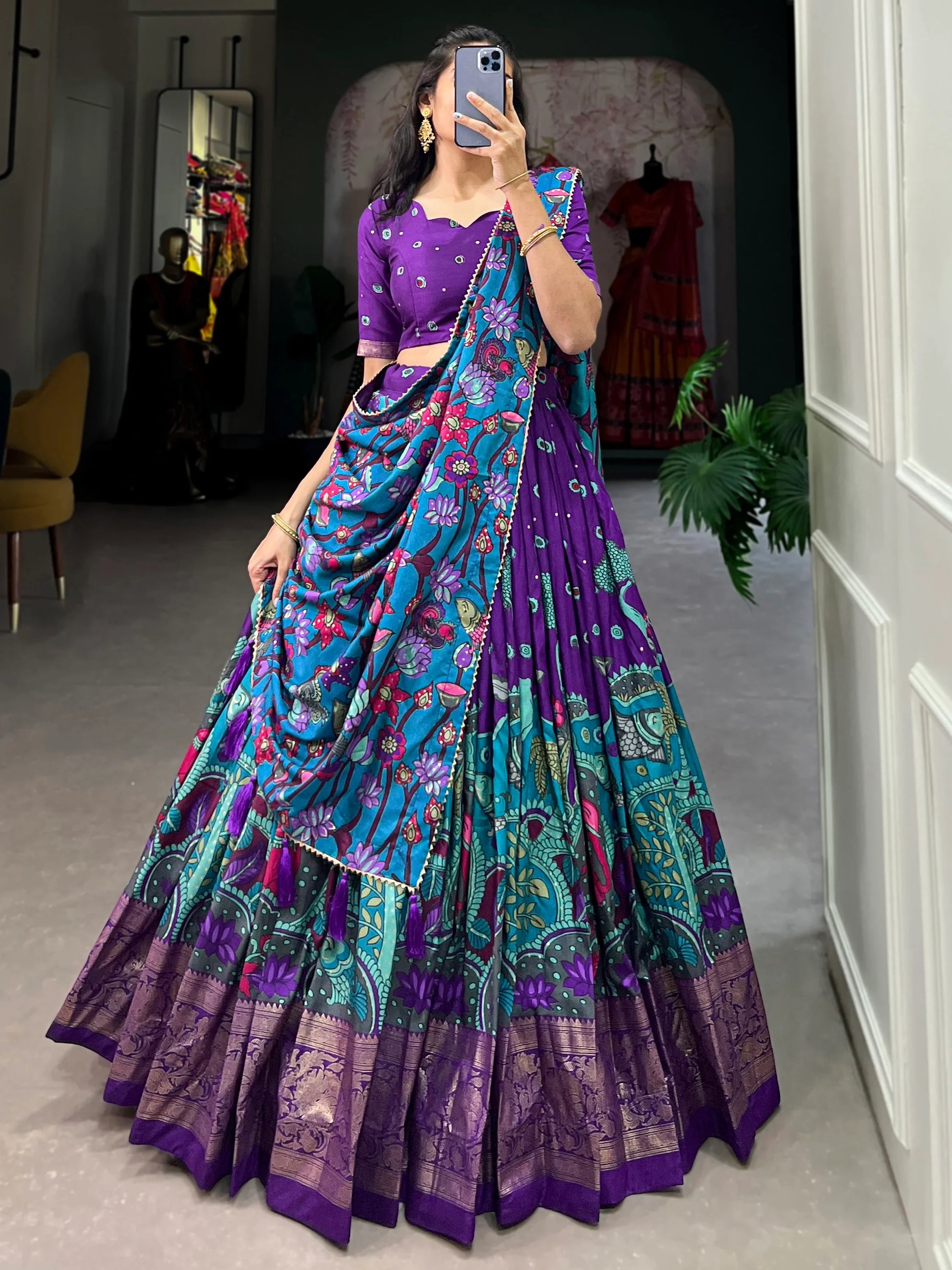 Beautiful Purple kalamkari Printed Silk Festival Wear Lehenga Choli - Zeel Clothing