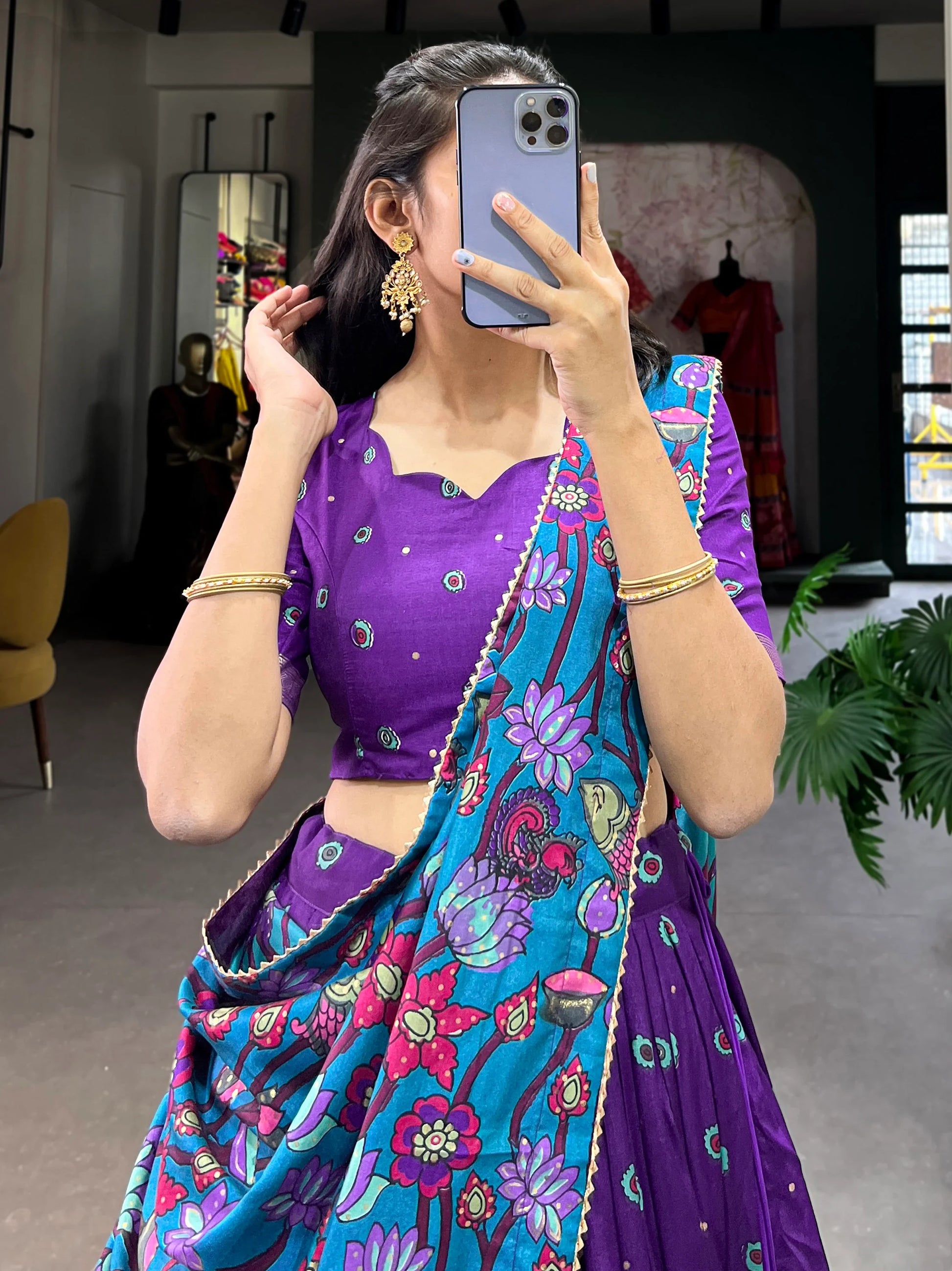Beautiful Purple kalamkari Printed Silk Festival Wear Lehenga Choli - Zeel Clothing