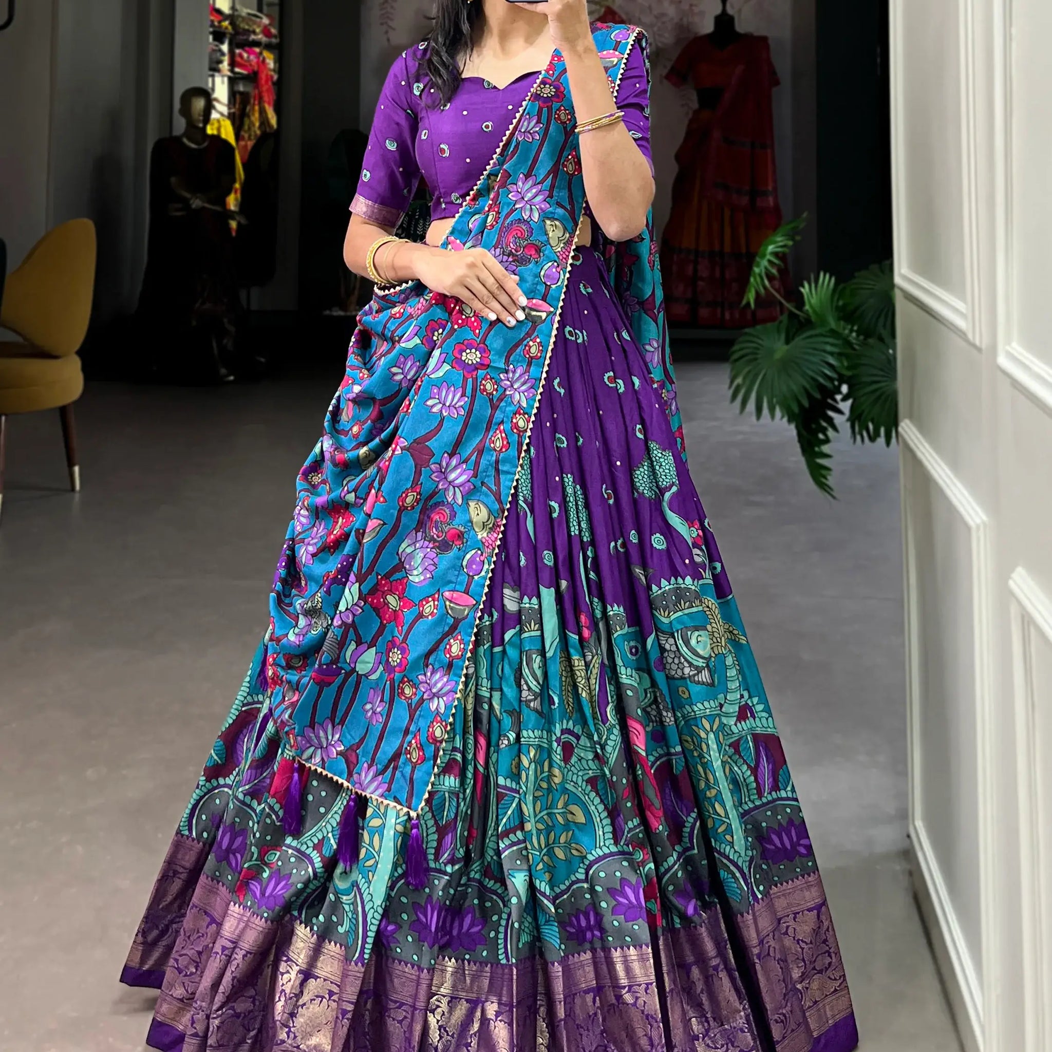 Beautiful Purple kalamkari Printed Silk Festival Wear Lehenga Choli - Zeel Clothing