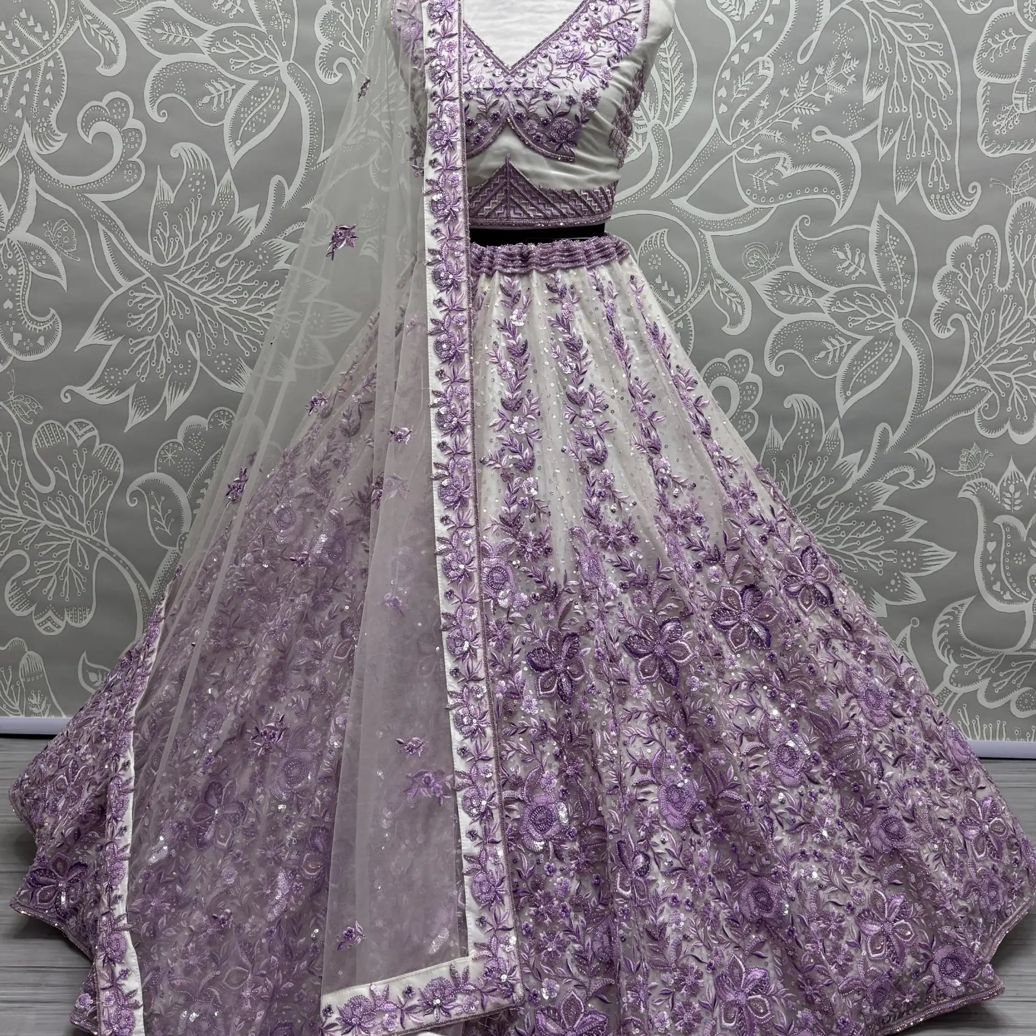 Beautiful Purple Multi Thread Work Net Wedding Lehenga Choli - Zeel Clothing