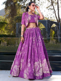 Beautiful Purple Printed Silk Party Wear Crop Top Lehenga With Jacket - Zeel Clothing