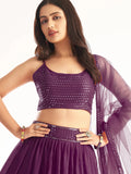 Beautiful Purple Sequined Georgette Party Wear Lehenga Choli - Zeel Clothing