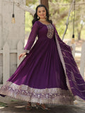 Beautiful Purple Sequins Georgette Festival Wear Gown With Dupatta - Zeel Clothing