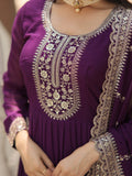 Beautiful Purple Sequins Georgette Festival Wear Gown With Dupatta - Zeel Clothing