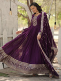 Beautiful Purple Sequins Georgette Festival Wear Gown With Dupatta - Zeel Clothing