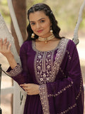 Beautiful Purple Sequins Georgette Festival Wear Gown With Dupatta - Zeel Clothing