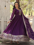 Beautiful Purple Sequins Georgette Festival Wear Gown With Dupatta - Zeel Clothing