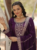 Beautiful Purple Sequins Georgette Festival Wear Gown With Dupatta - Zeel Clothing