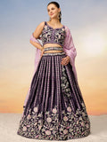 Beautiful Purple Sequins Satin Designer Lehenga Choli With Dupatta