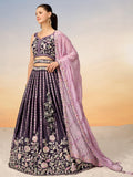 Beautiful Purple Sequins Satin Designer Lehenga Choli With Dupatta