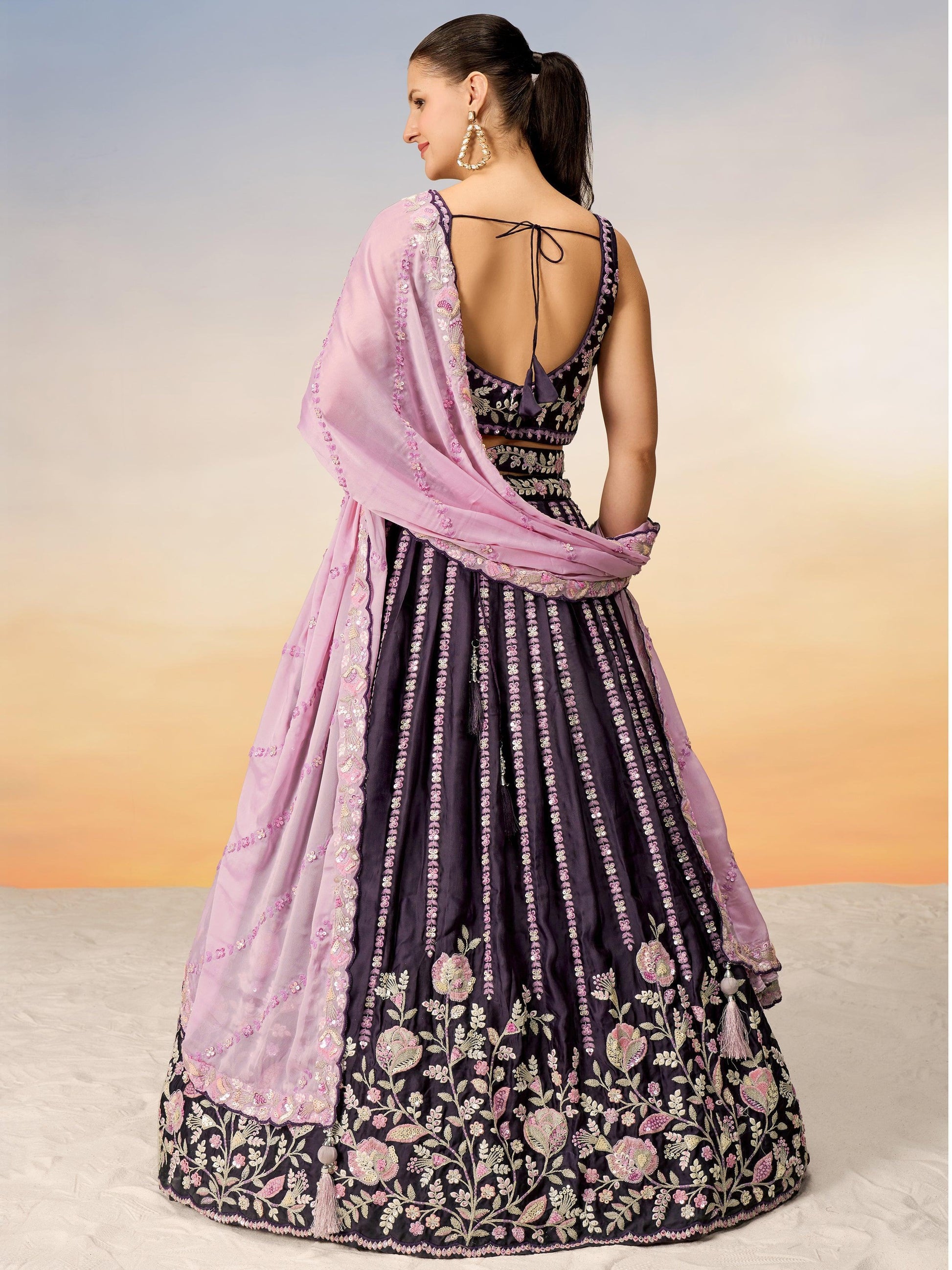 Beautiful Purple Sequins Satin Designer Lehenga Choli With Dupatta