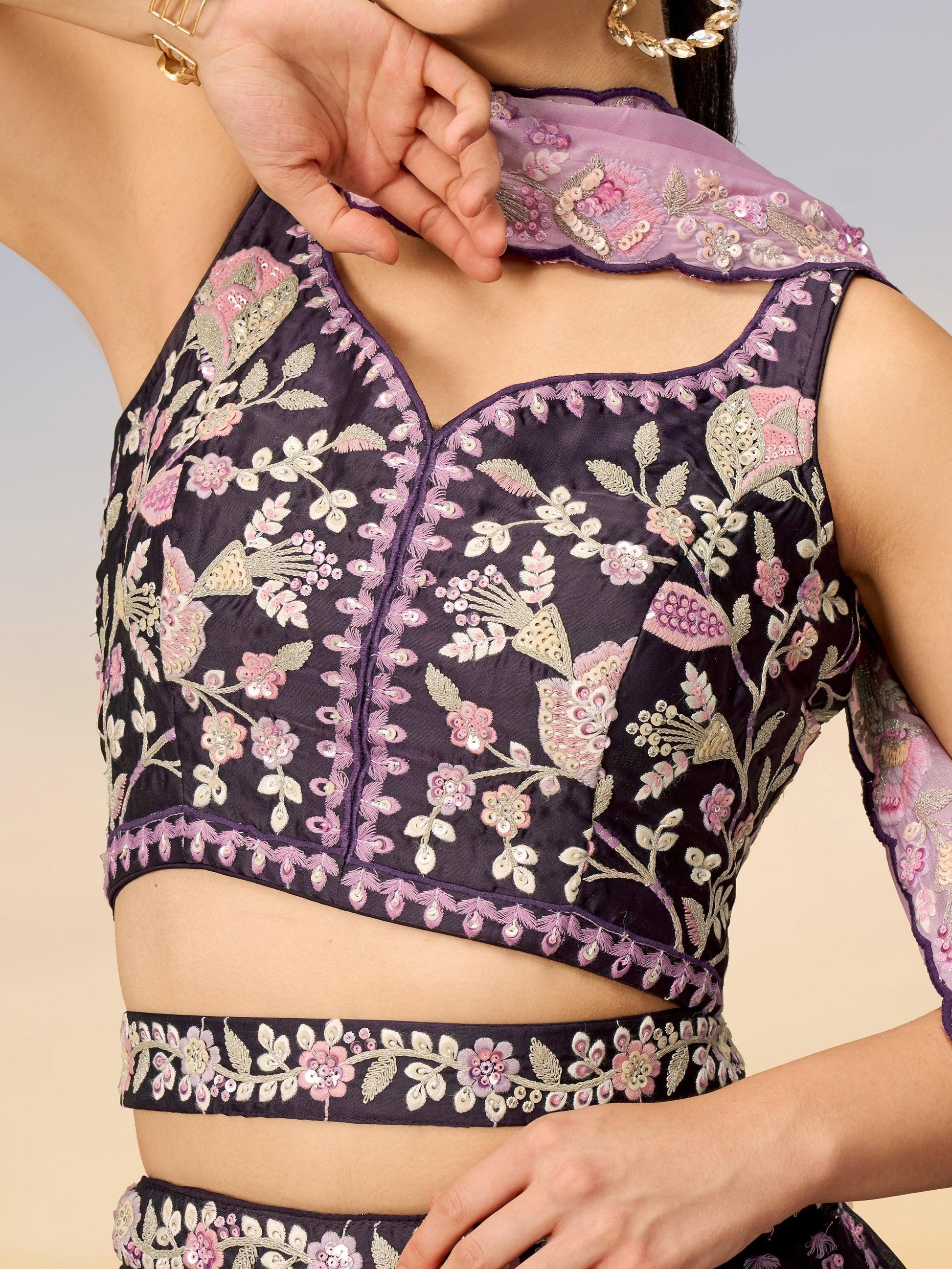 Beautiful Purple Sequins Satin Designer Lehenga Choli With Dupatta