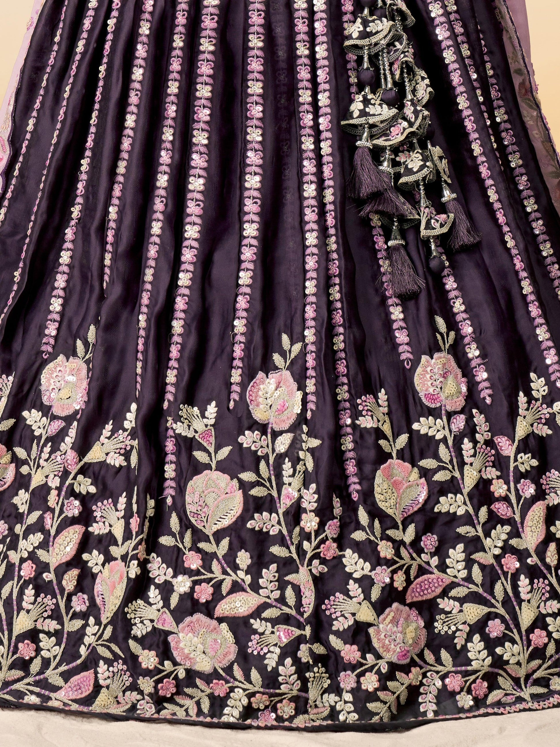 Beautiful Purple Sequins Satin Designer Lehenga Choli With Dupatta