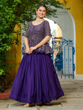 Beautiful Purple Silk Function Wear Lehenga With Sequins Peplum Top - Zeel Clothing