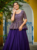 Beautiful Purple Silk Function Wear Lehenga With Sequins Peplum Top - Zeel Clothing