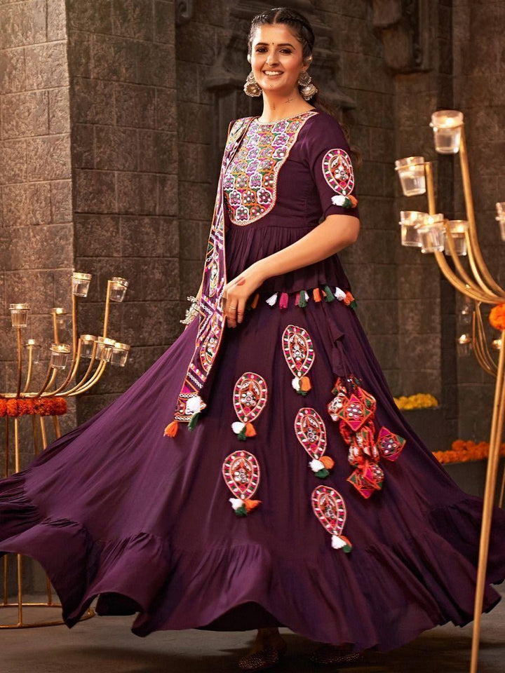 Beautiful Purple Thread Embroidered Rayon Navratri Lehenga Choli