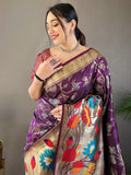Beautiful Purple Weaving Paithani Silk Festival Wear Saree With Blouse - Zeel Clothing