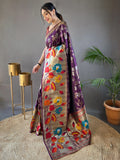 Beautiful Purple Weaving Paithani Silk Festival Wear Saree With Blouse - Zeel Clothing