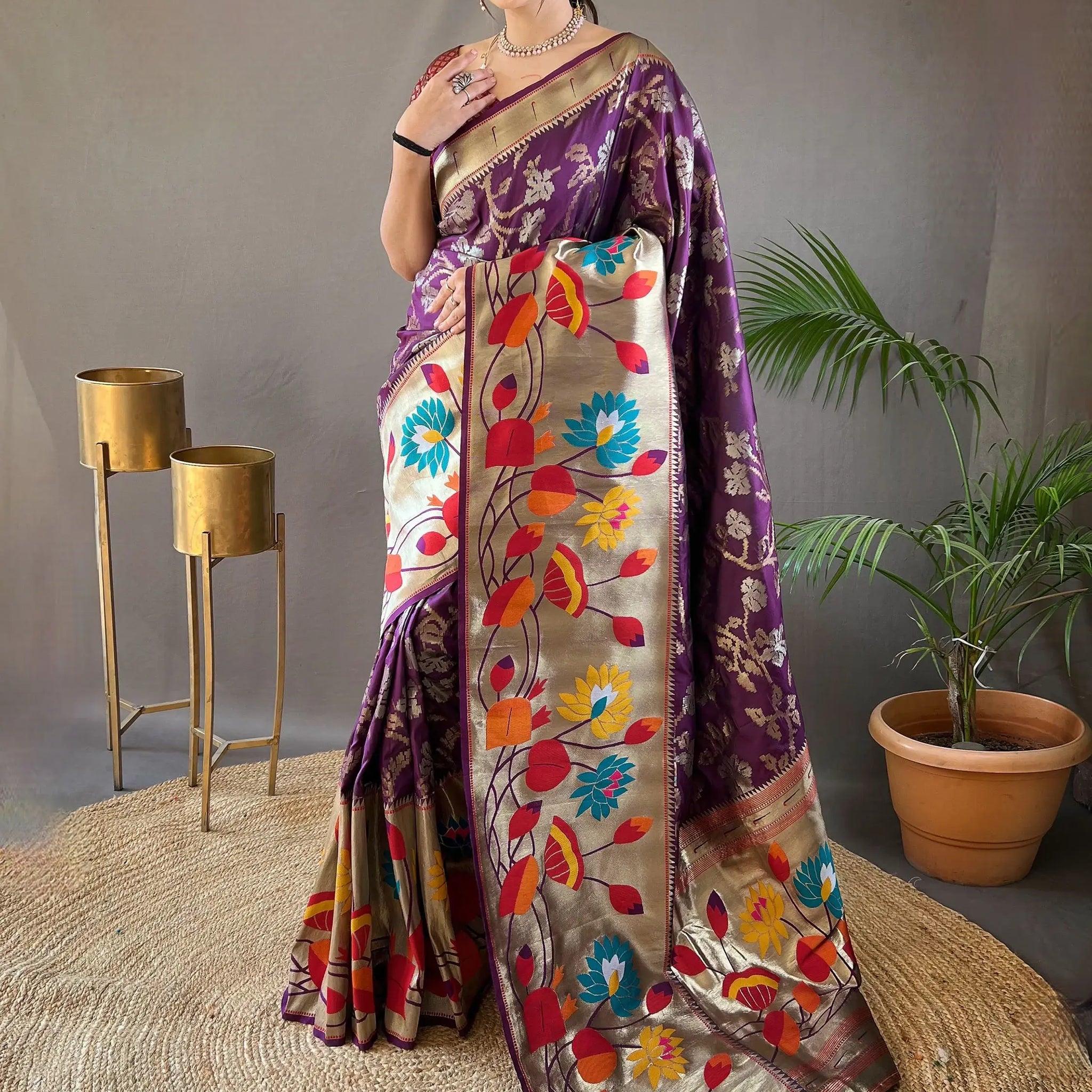 Beautiful Purple Weaving Paithani Silk Festival Wear Saree With Blouse - Zeel Clothing