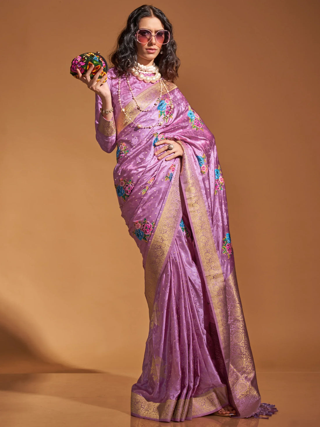 Beautiful Purple Weaving Satin Festival Wear Saree With Blouse - Zeel Clothing