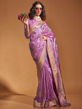 Beautiful Purple Weaving Satin Festival Wear Saree With Blouse - Zeel Clothing