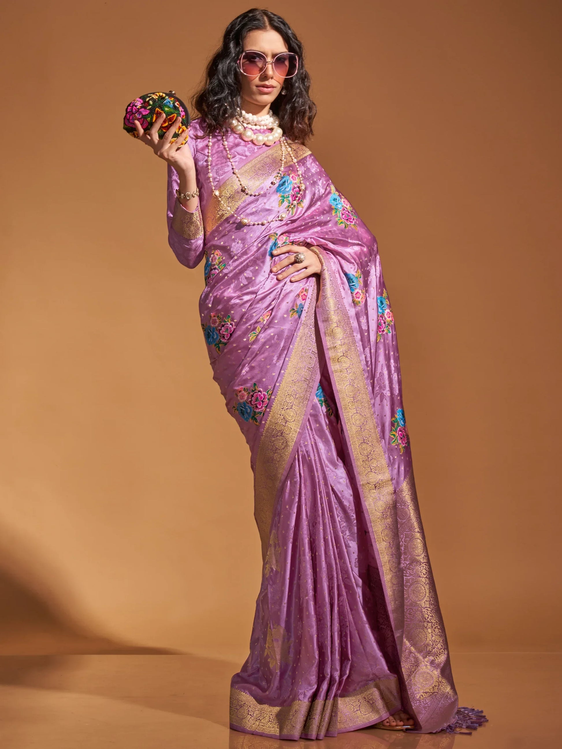 Beautiful Purple Weaving Satin Festival Wear Saree With Blouse - Zeel Clothing