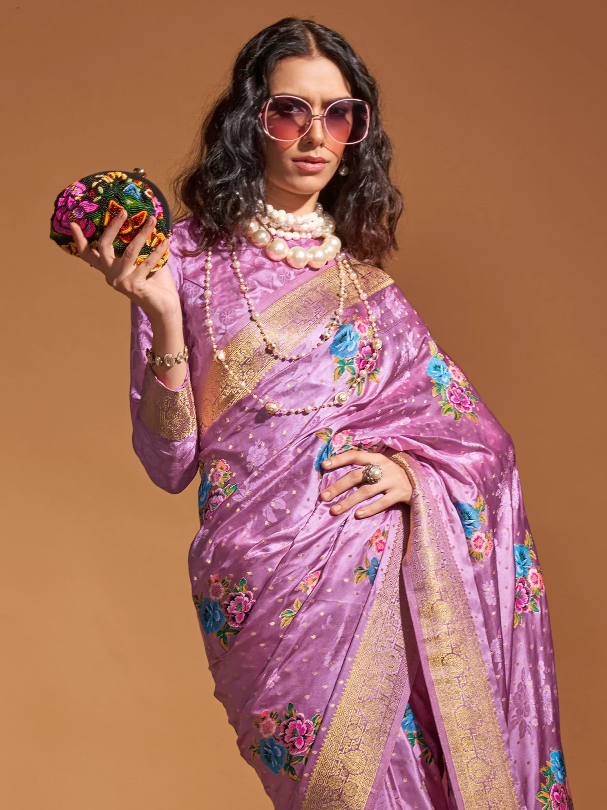 Beautiful Purple Weaving Satin Festival Wear Saree With Blouse - Zeel Clothing