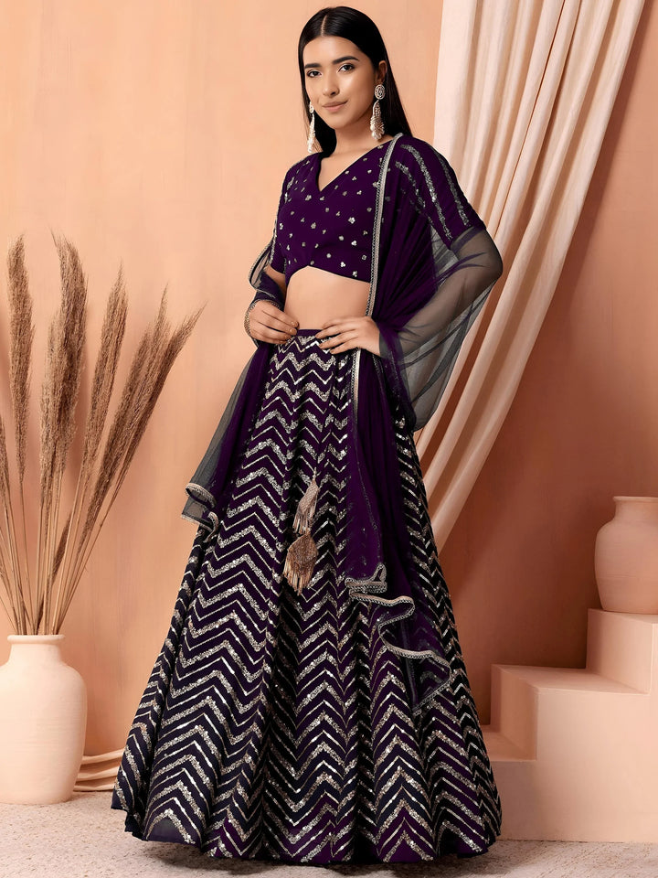 Beautiful Purple Zari Embroidered Georgette Party Wear Lehenga Choli