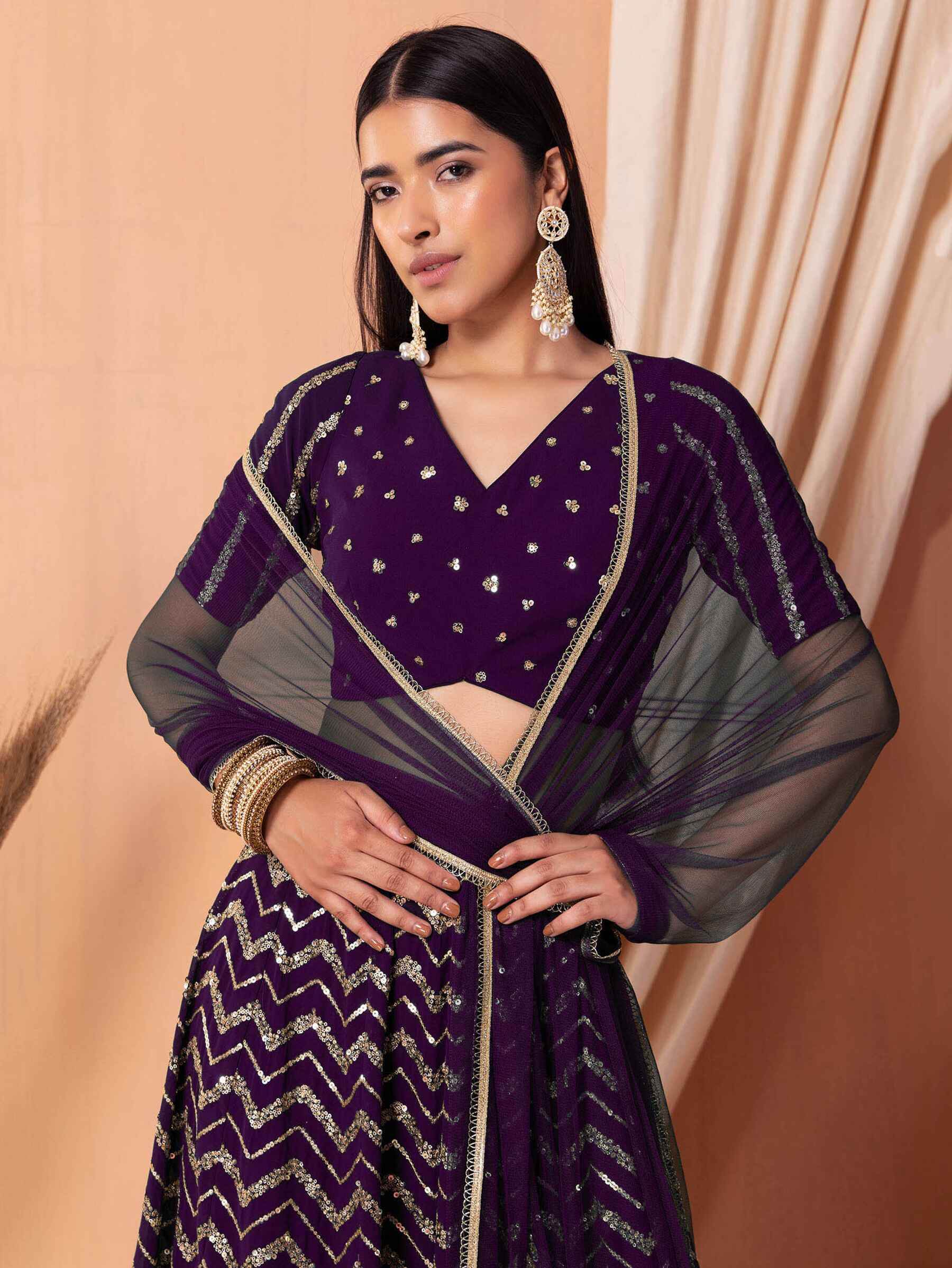 Beautiful Purple Zari Embroidered Georgette Party Wear Lehenga Choli - Zeel Clothing